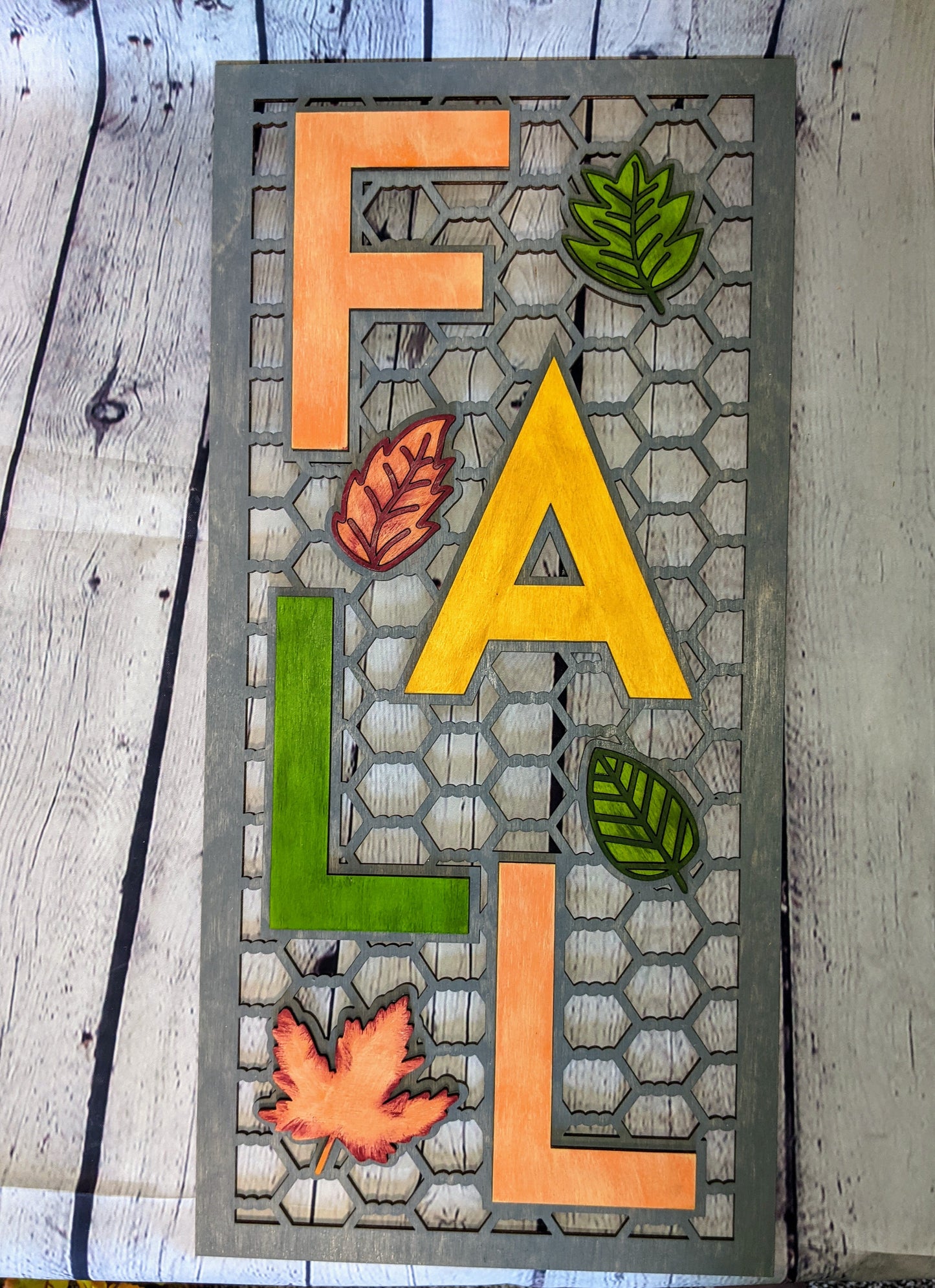 Fall faux chicken wire sign